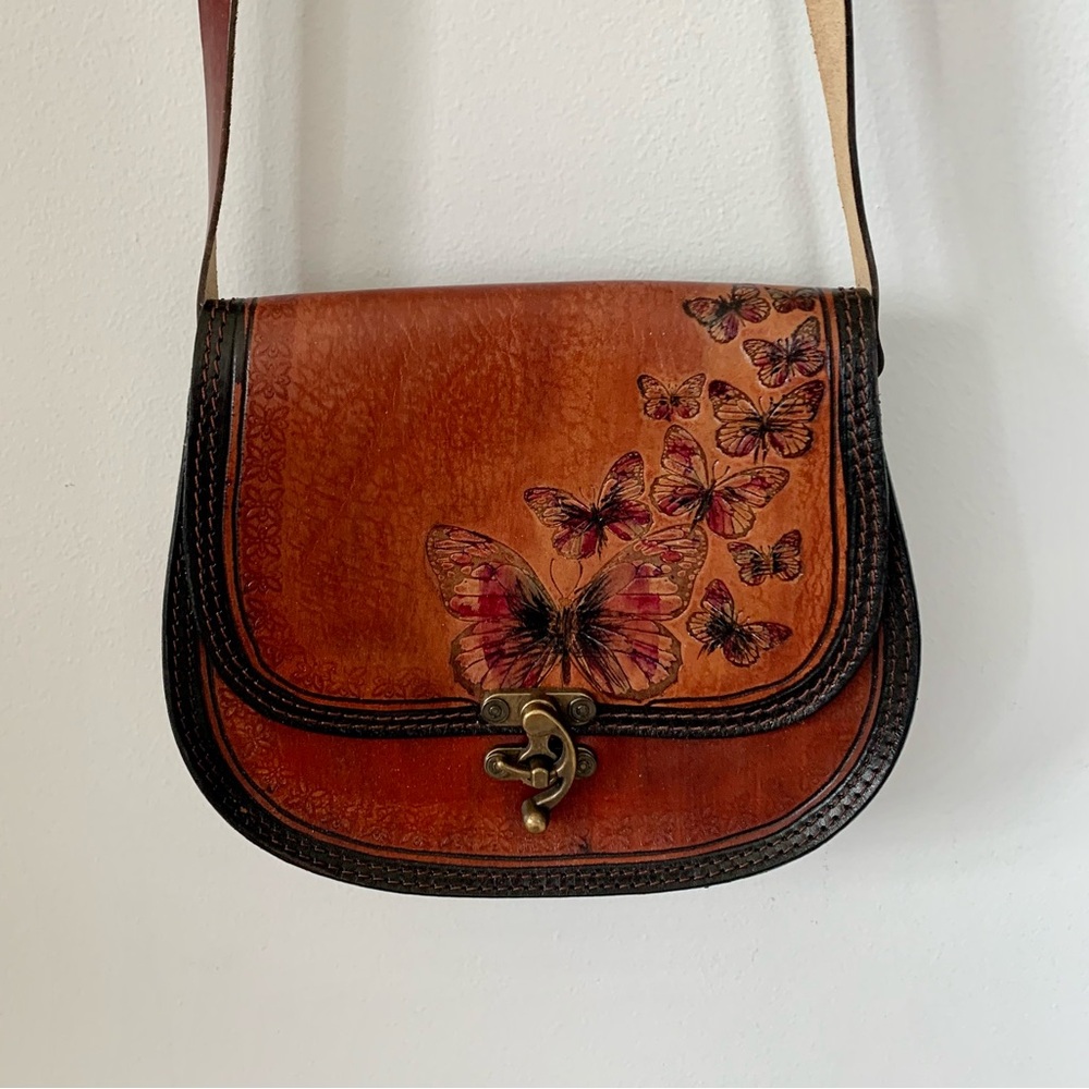 Tooled Butterfly Leather Crossbody Bag